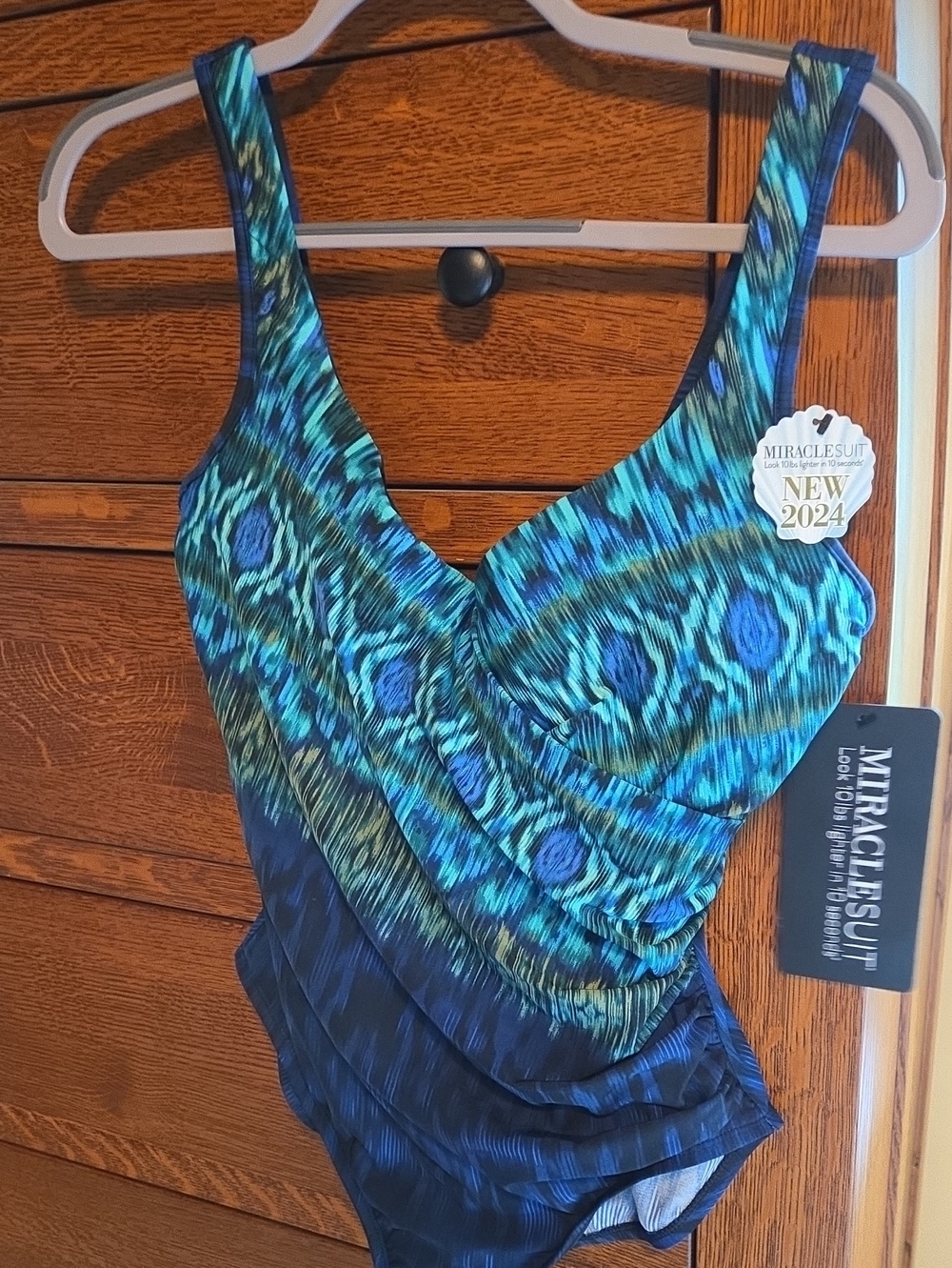 Miraclesuit Teal and Navy Peacock-Print One-Piece Swimsuit